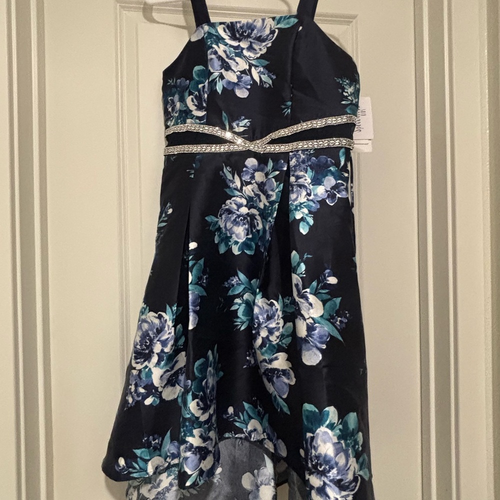 Speechless Navy and White Floral Kids Dress